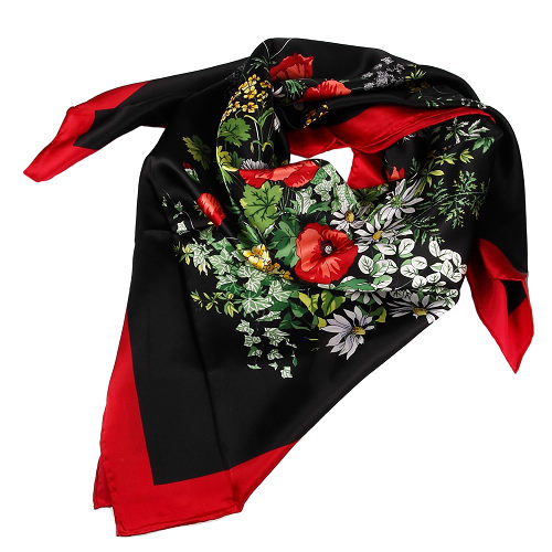 Seidentuch, Damentuch Seide, 105x105cm, schwarz, rot, mehrfarbig